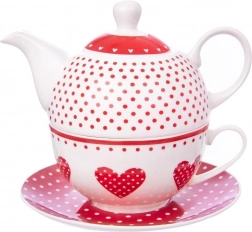Porcelánová čajová souprava tea-for-one srdce Tečka, 3 díly