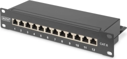 Patch panel 10" 12 portů CAT6 S/FTP 1U se správcem kabelů – černý