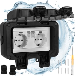 Dvojitá venkovní zásuvka Izoxis IP66 230–250 V 16 A s krytkou