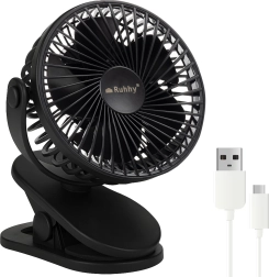 Bezdrátový stolní ventilátor s klipem Ruhhy, černý, USB‑C 1200 mAh