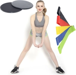 Klouzací disky se sadou 5 posilovacích gum – černé