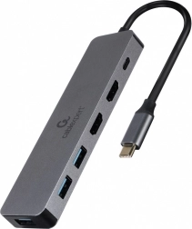 Adaptér USB‑C hub s napájením PD, 2× HDMI a 3× USB 3.0