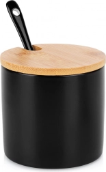 Keramická cukřenka s bambusovým víčkem a lžičkou, černá 250 ml