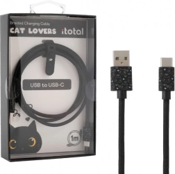 USB‑C nabíjecí kabel s černou kočkou a silikonovým páskem pro úpravu délky