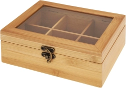 Dřevěný box na čaj z bambusu 21 × 16 × 7,5 cm, 6 přihrádek