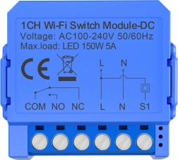 Chytrý jednokanálový wi‑fi spínací modul s beznapěťovým dc kontaktem avatto wsm16-dc-1