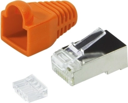 Konektory RJ45 CAT6 s krytkou, 100 ks, oranžové