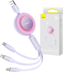 Baseus Bright Mirror 3 USB kabel 3 v 1 pro micro USB, USB‑C a Lightning 66W 1,1 m – Fialový