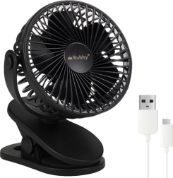 Bezdrátový stolní ventilátor s klipem Ruhhy, černý, USB‑C 1200 mAh