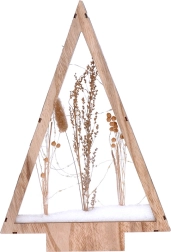 Solight LED dřevěná vánoční dekorace stromek se zasněženými zimními květinami 37 cm - 1 kus