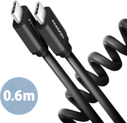 Twister USB‑C na USB‑C kabel 0,6 m, USB 2.0, 3 A, hliník, PVC, černý
