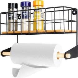 Nástěnný držák na papírové utěrky s policí, kovový černý