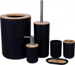 Luxusní 6dílná koupelnová sada – černá s bambusovými prvky