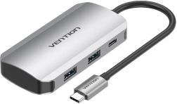 USB-C dokovací stanice 5v1 s 4× USB 3.0 a napájením PD 100 W Vention, kabel 15 cm, šedá