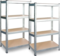 Sada 2 ks kovový regál 174 × 80 × 40 cm, galvanizovaný, MDF police – Plonos