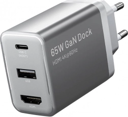 Vention GaN nabíječka do sítě s USB‑C, USB‑A a HDMI 4K 60 Hz (šedá)