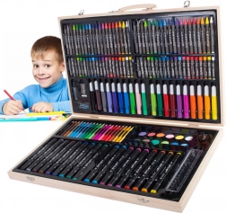 Umělecká kreslící sada v dřevěném pouzdře