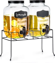 Dvojitý skleněný nápojový dávkovač s kohoutkem a černým stojanem 2×4 l
