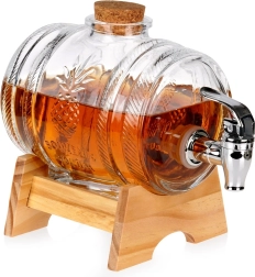 Skleněný dávkovač nápojů s kohoutkem a dřevěným stojanem 1 l