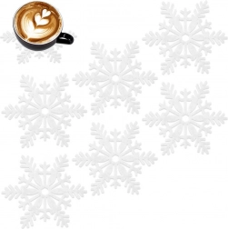 Filcové podložky pod hrnky sněhové vločky, bílé, 13,5 cm, 6 ks