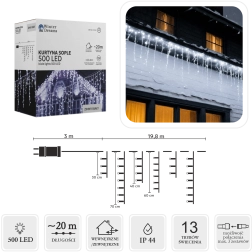 LED světelný závěs s rampouchy 500 LED, studená bílá, 20 m