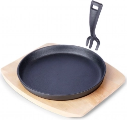 Litinová servírovací pánev s dřevěnou deskou 22 cm, 2dílná sada