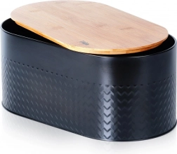 Ocelový chlebník s bambusovým prkénkem, černý 34 × 18,5 × 15,5 cm