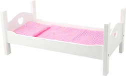 Dřevěná postýlka pro panenky s bílými srdíčky