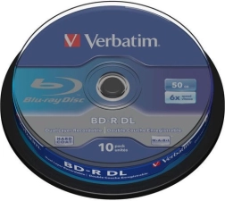 Blu-ray disk VERBATIM BD-R DL 50 GB 6x, 10 ks cakebox