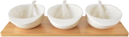 Porcelánové mističky s lžičkami na bambusovém tácu WHITELINE, sada 7 ks, 32 cm