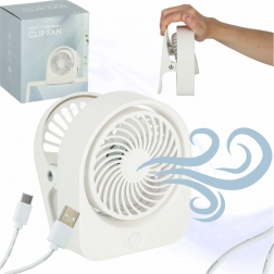 Stolní mini ventilátor s klipsem, bezdrátový USB, 3 rychlosti, 11,5 cm, bílý