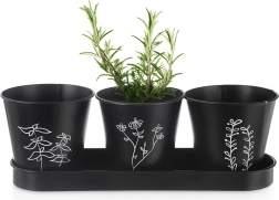Sada květináčů na bylinky s podmiskou Blackline, 4 díly