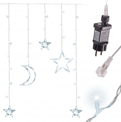 Světelná LED závěsná kurtyna měsíc a hvězdy 2,5 m, 138 LED – Bílá