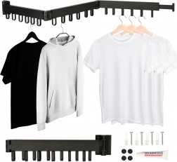 Nástěnný skládací teleskopický sušák na prádlo, černý, 123 cm, 18 háčků