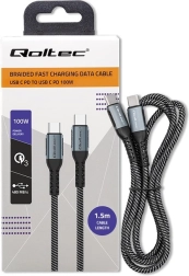 Opletený kabel usb-c na usb-c 100 w, 1,5 m – QOLTEC