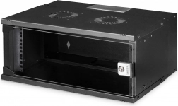 Nástěnná síťová skříň 19" 4U SOHO PRO, 240 × 540 × 400 mm, skleněné dveře, nosnost 60 kg, černá