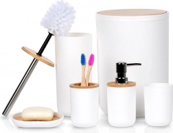 Bílá koupelnová sada 6 ks s bambusovými detaily
