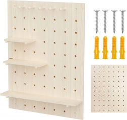 Dřevěná nástěnná pegboard organizér MACLEAN 60 × 80 cm, světlé dřevo
