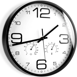 Nástěnné hodiny s teploměrem a vlhkoměrem 30 cm, bílé