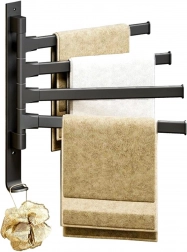 Otočný držák na ručníky se 4 rameny — černý hliník