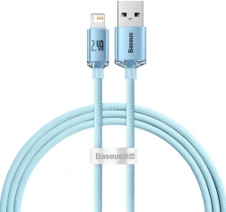 Kabel USB pro Apple zařízení Baseus Crystal Shine, 2.4A, 1.2m v modré barvě