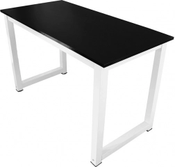 Loftový psací stůl s černou deskou a bílými kovovými nohami