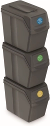 Sada 3 košů na tříděný odpad SORTIBOX, 3×20 l, šedý kámen