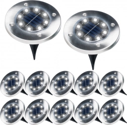 Solární zapuštěná LED zahradní světla z nerezové oceli, 12 ks, průměr 11,5 cm
