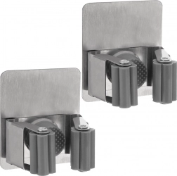 Samolepicí nerezové držáky na mop a koště, sada 2 ks