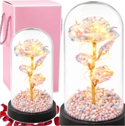 Křišťálová věčná růže ve skleněné kupoli s LED osvětlením 21,5 × 11 cm
