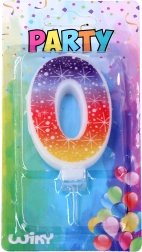 Párty svíčka s číslem 0 a hvězdami