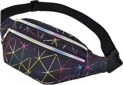 Voděodolná ledvinka s nastavitelným pásem, černá s duhovým prošíváním