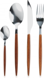 Sada příborů z nerezové oceli 16 dílů s dřevěným vzhledem rukojetí