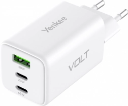 Síťová nabíječka VOLT 65 W GaN, 3× USB (2× USB‑C + 1× USB‑A) s Power Delivery 3.0 a QC 4.0
